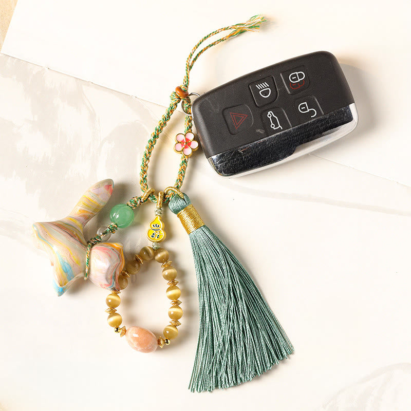 Buddha Stones Portachiavi a forma di mini volpe in legno d'ebano laccato, con motivo pace. - image 4