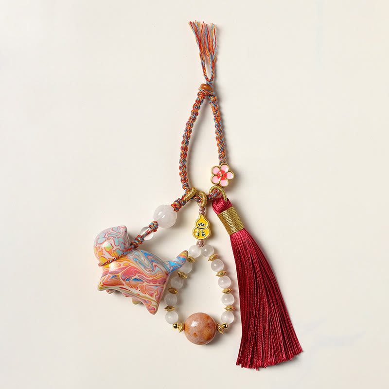 Buddha Stones Portachiavi in ​​legno di ebano con mini gatto adorabile e laccato, ideale per creare un'atmosfera rilassante. - image 1