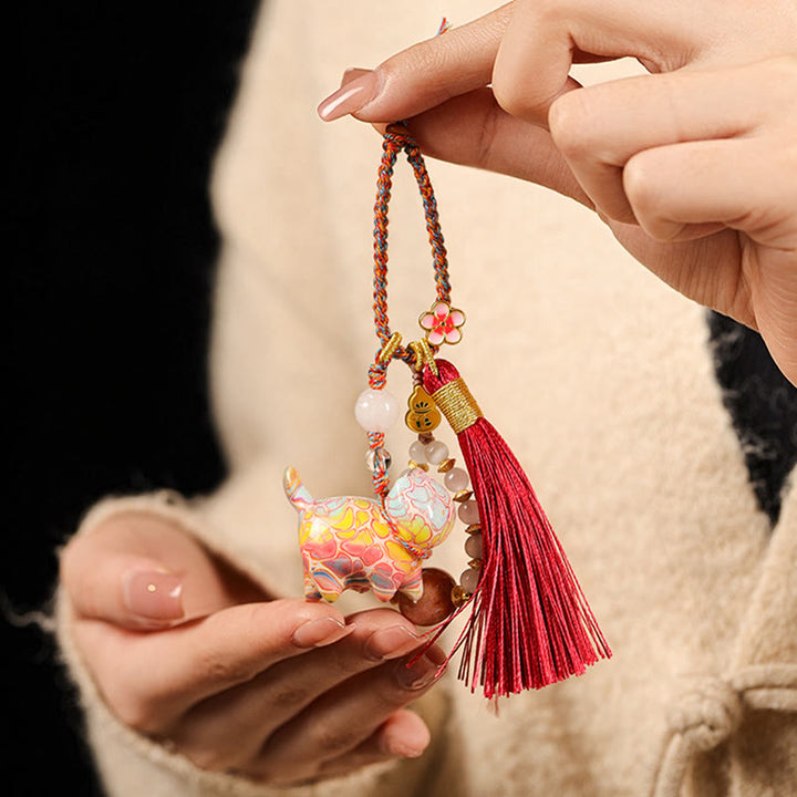 Buddha Stones Portachiavi in ​​legno di ebano con mini gatto adorabile e laccato, ideale per creare un'atmosfera rilassante. - image 2