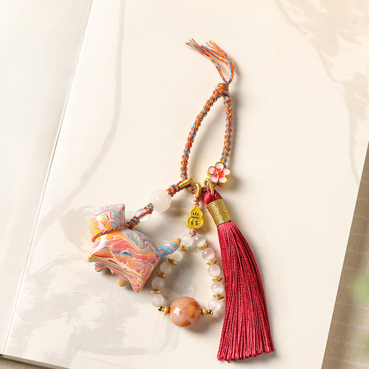 Buddha Stones Portachiavi in ​​legno di ebano con mini gatto adorabile e laccato, ideale per creare un'atmosfera rilassante. - Gatto (colore casuale) - image 0