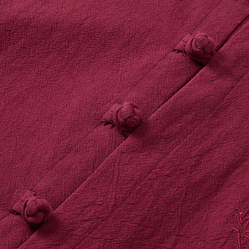 Buddha Stones Completo estivo da uomo composto da camicia a maniche corte con colletto alla coreana e bottoni a rana, pantaloni harem e tasche, ideale per la meditazione. - image 3