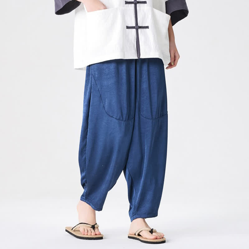 Buddha Stones Pantaloni harem da uomo estivi casual con tasche applicate, tinta unita. - image 6