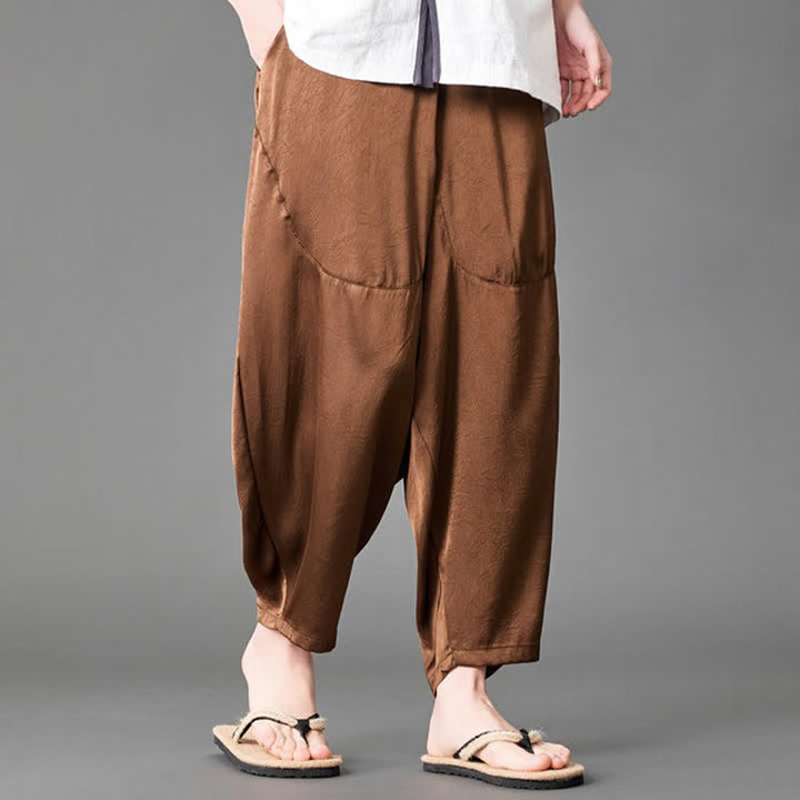 Buddha Stones Pantaloni harem da uomo estivi casual con tasche applicate, tinta unita. - image 17