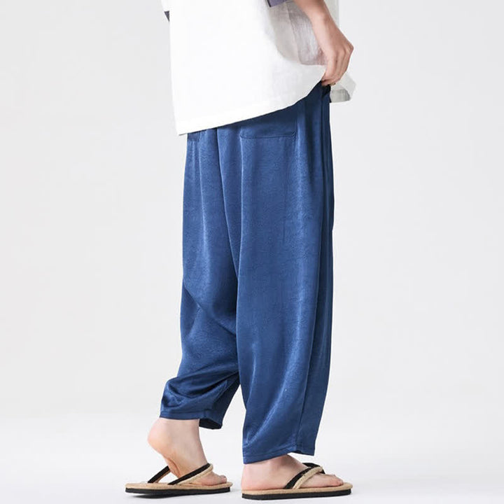 Buddha Stones Pantaloni harem da uomo estivi casual con tasche applicate, tinta unita. - image 2