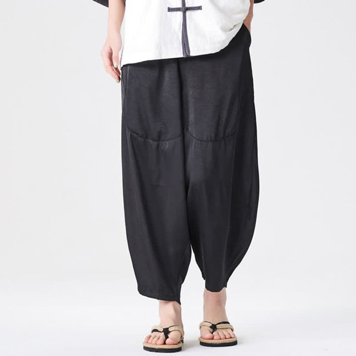 Buddha Stones Pantaloni harem da uomo estivi casual con tasche applicate, tinta unita. - image 27