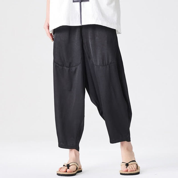 Buddha Stones Pantaloni harem da uomo estivi casual con tasche applicate, tinta unita. - image 26