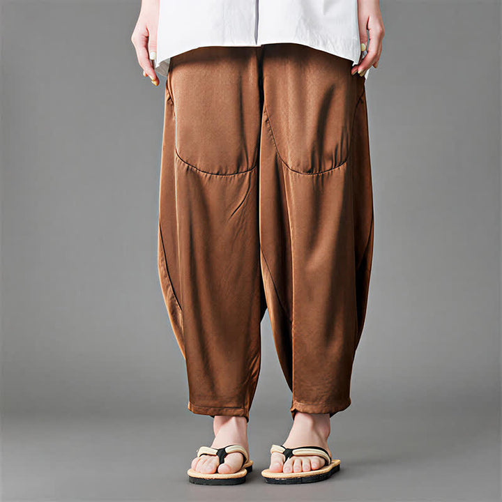 Buddha Stones Pantaloni harem da uomo estivi casual con tasche applicate, tinta unita. - image 14
