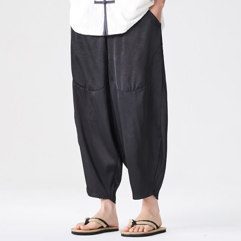 Buddha Stones Pantaloni harem da uomo estivi casual con tasche applicate, tinta unita. - Nero - US/UK/AU46, EU56 (5XL) - image 20