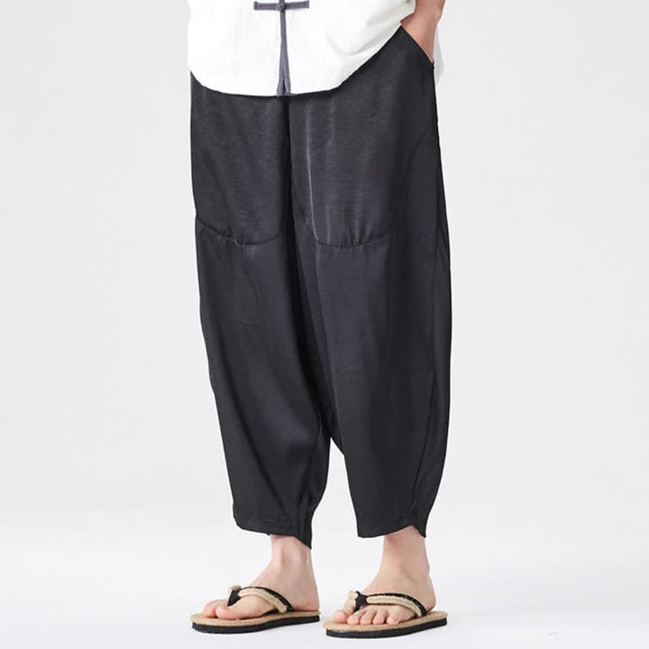 Buddha Stones Pantaloni harem da uomo estivi casual con tasche applicate, tinta unita. - Nero - US/UK/AU46, EU56 (5XL) - image 20