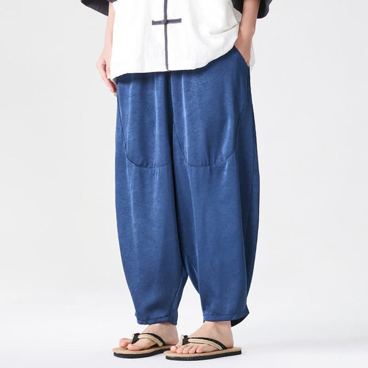 Buddha Stones Pantaloni harem da uomo estivi casual con tasche applicate, tinta unita. - SteelBlue - US/UK/AU46, EU56 (5XL) - image 0