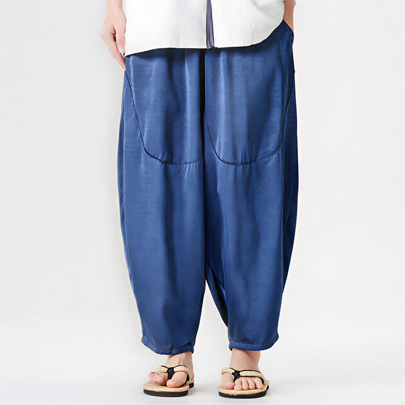 Buddha Stones Pantaloni harem da uomo estivi casual con tasche applicate, tinta unita. - image 1