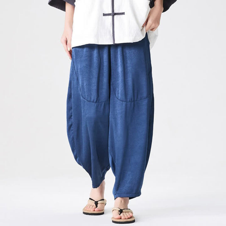Buddha Stones Pantaloni harem da uomo estivi casual con tasche applicate, tinta unita. - image 4