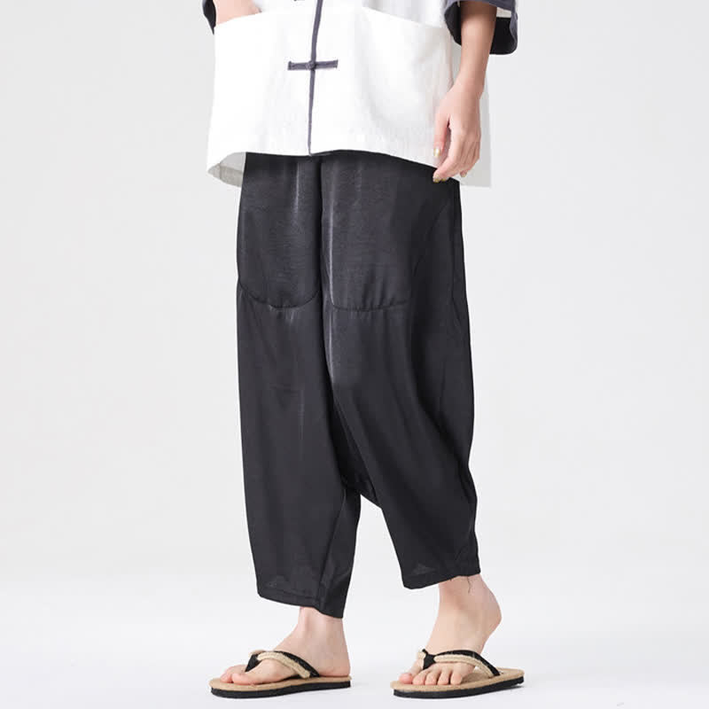 Buddha Stones Pantaloni harem da uomo estivi casual con tasche applicate, tinta unita. - image 28