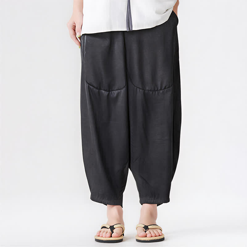 Buddha Stones Pantaloni harem da uomo estivi casual con tasche applicate, tinta unita. - image 25