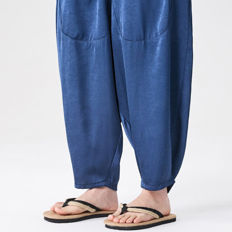 Buddha Stones Pantaloni harem da uomo estivi casual con tasche applicate, tinta unita. - image 11