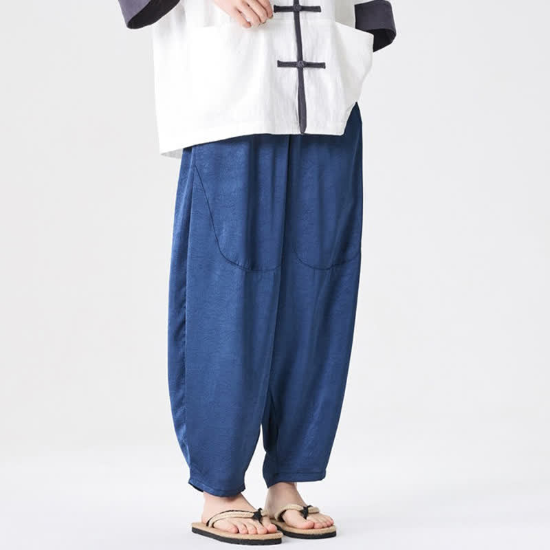 Buddha Stones Pantaloni harem da uomo estivi casual con tasche applicate, tinta unita. - image 7