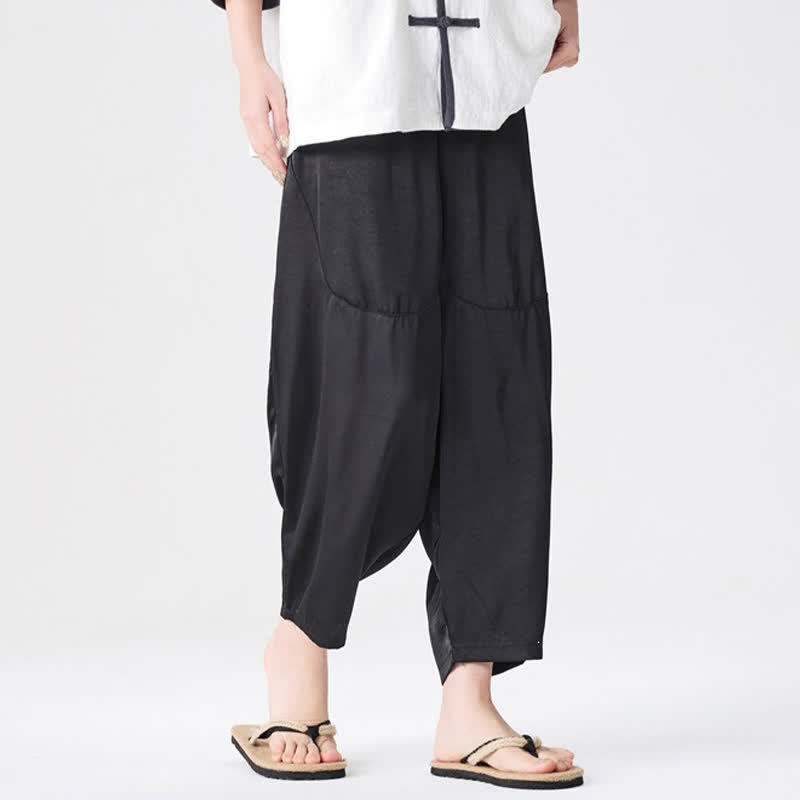 Buddha Stones Pantaloni harem da uomo estivi casual con tasche applicate, tinta unita. - image 24