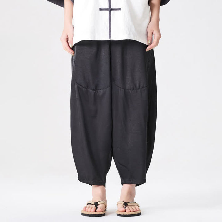 Buddha Stones Pantaloni harem da uomo estivi casual con tasche applicate, tinta unita. - image 21