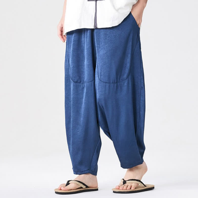 Buddha Stones Pantaloni harem da uomo estivi casual con tasche applicate, tinta unita. - image 5