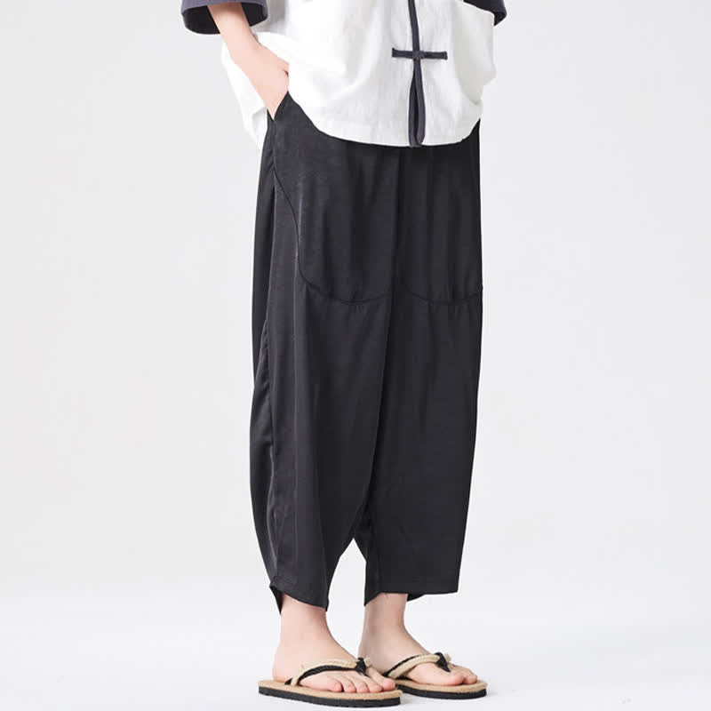 Buddha Stones Pantaloni harem da uomo estivi casual con tasche applicate, tinta unita. - image 22