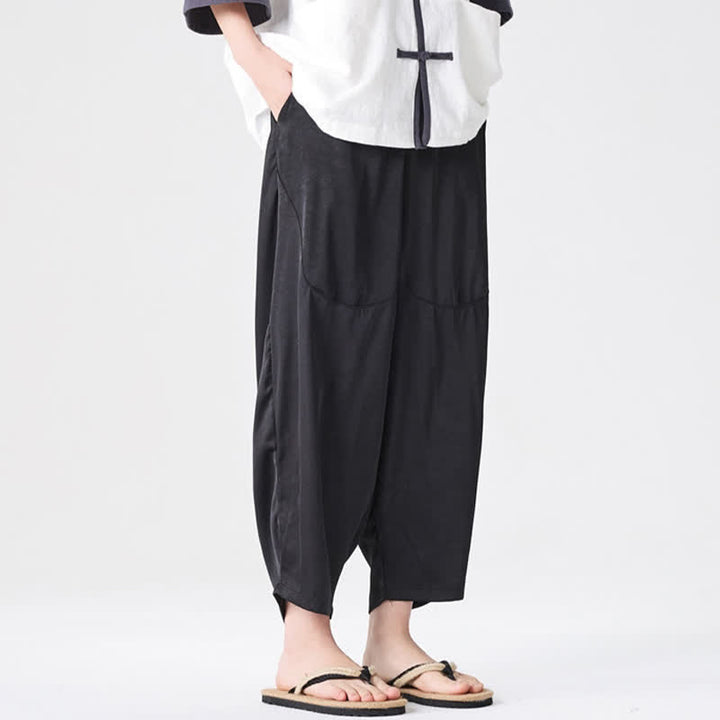 Buddha Stones Pantaloni harem da uomo estivi casual con tasche applicate, tinta unita. - image 22