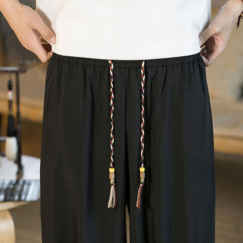 Buddha Stones Pantaloni harem da uomo estivi casual con coulisse e orlo elasticizzato, tinta unita, con tasche. - image 12
