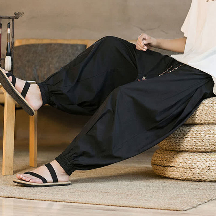 Buddha Stones Pantaloni harem da uomo estivi casual con coulisse e orlo elasticizzato, tinta unita, con tasche. - image 17