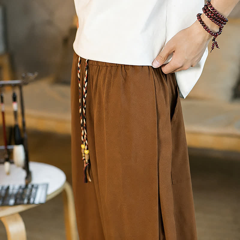 Buddha Stones Pantaloni harem da uomo estivi casual con coulisse e orlo elasticizzato, tinta unita, con tasche. - image 1