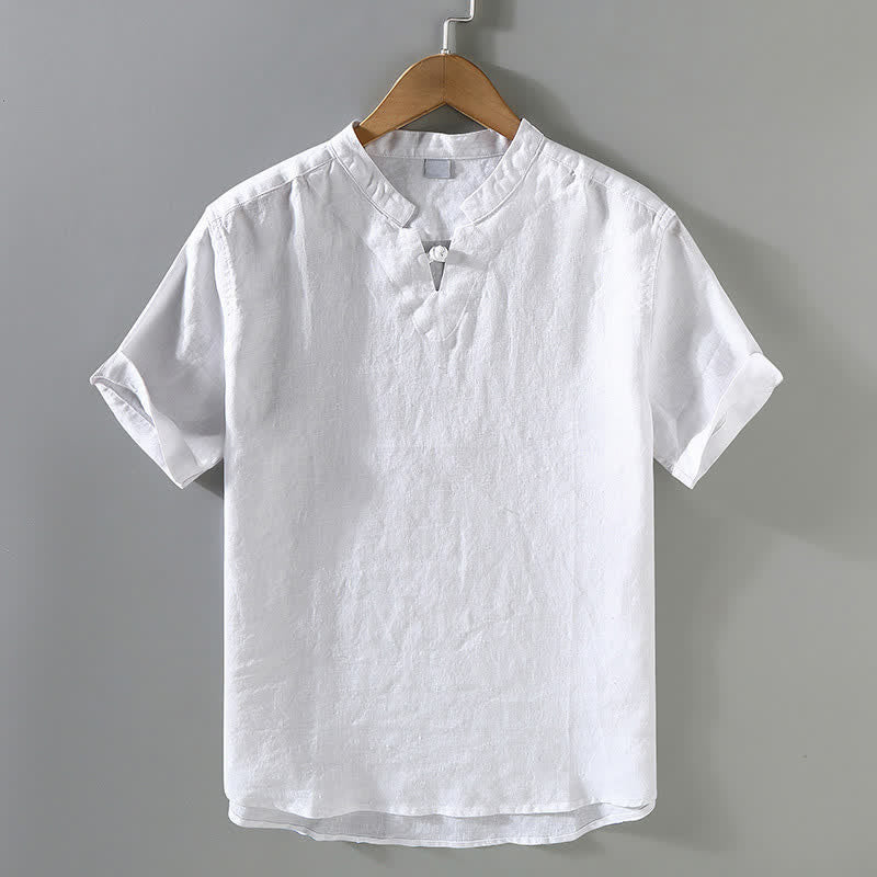 Buddha Stones Camicia da uomo estiva casual a maniche corte in lino con colletto alla coreana e bottoni a rana. - Bianco - US/UK/AU42, EU52 (3XL) - image 10
