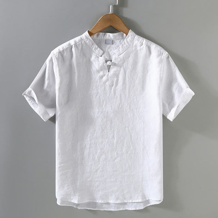 Buddha Stones Camicia da uomo estiva casual a maniche corte in lino con colletto alla coreana e bottoni a rana. - Bianco - US/UK/AU42, EU52 (3XL) - image 10