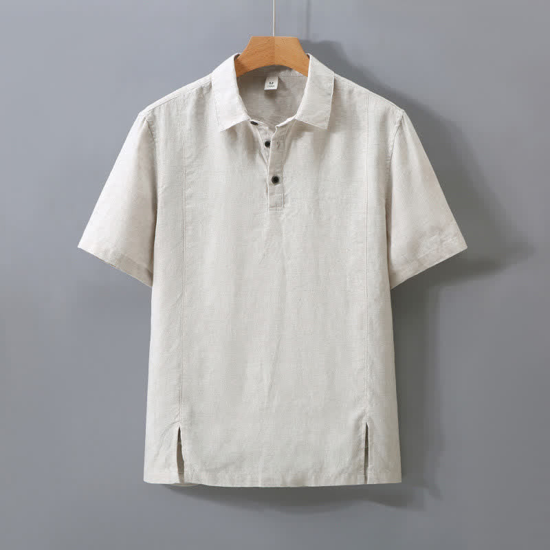 Buddha Stones Camicia da uomo a maniche corte, tinta unita, in lino, stile minimalista estivo, con bottoni e spacchi laterali. - Biancheria - US/UK/AU42, EU52 (3XL) - image 0