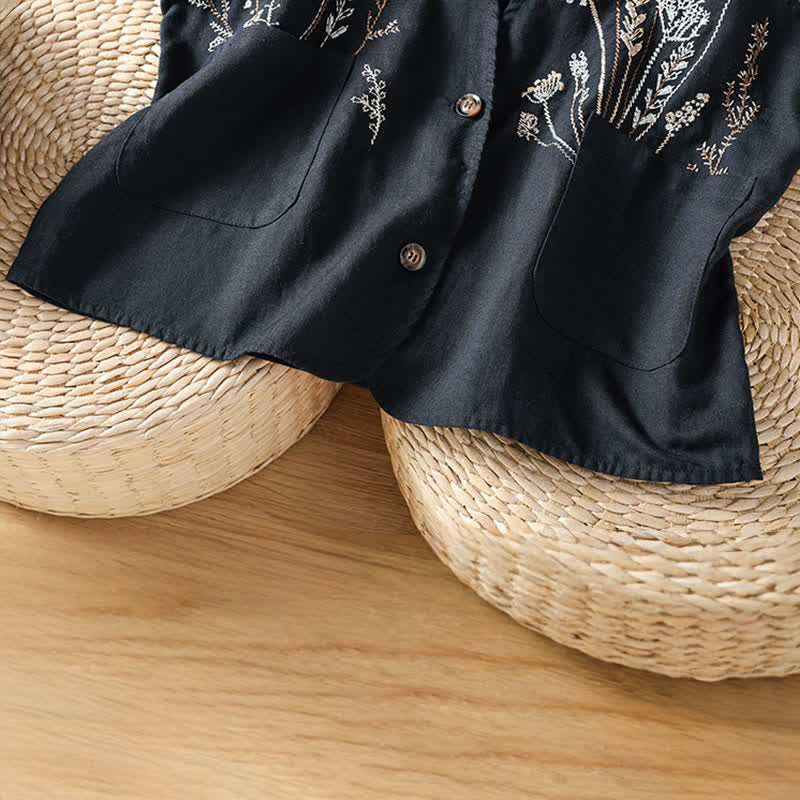 Buddha Stones Camicie estive da donna senza maniche con ricami floreali e tasche. - image 12