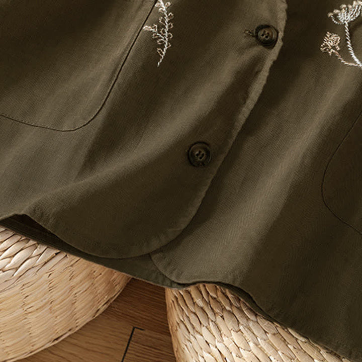 Buddha Stones Camicie estive da donna senza maniche con ricami floreali e tasche. - image 19