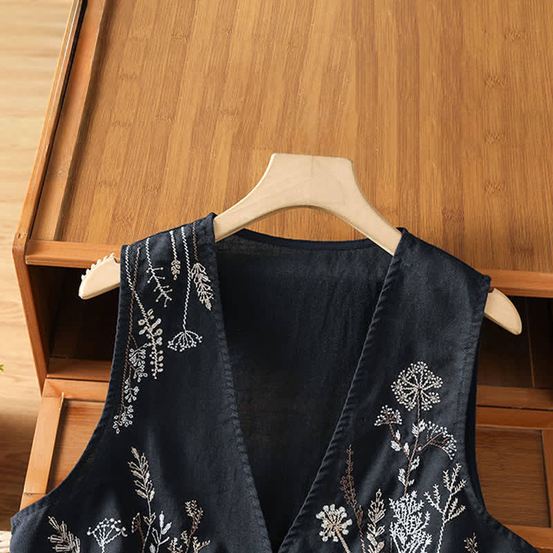 Buddha Stones Camicie estive da donna senza maniche con ricami floreali e tasche. - image 10