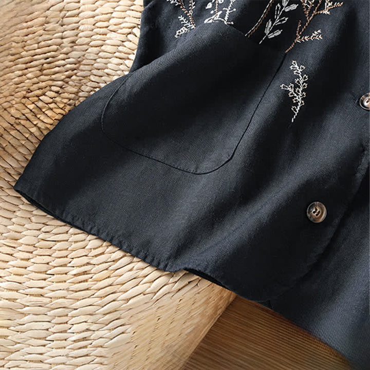 Buddha Stones Camicie estive da donna senza maniche con ricami floreali e tasche. - image 13