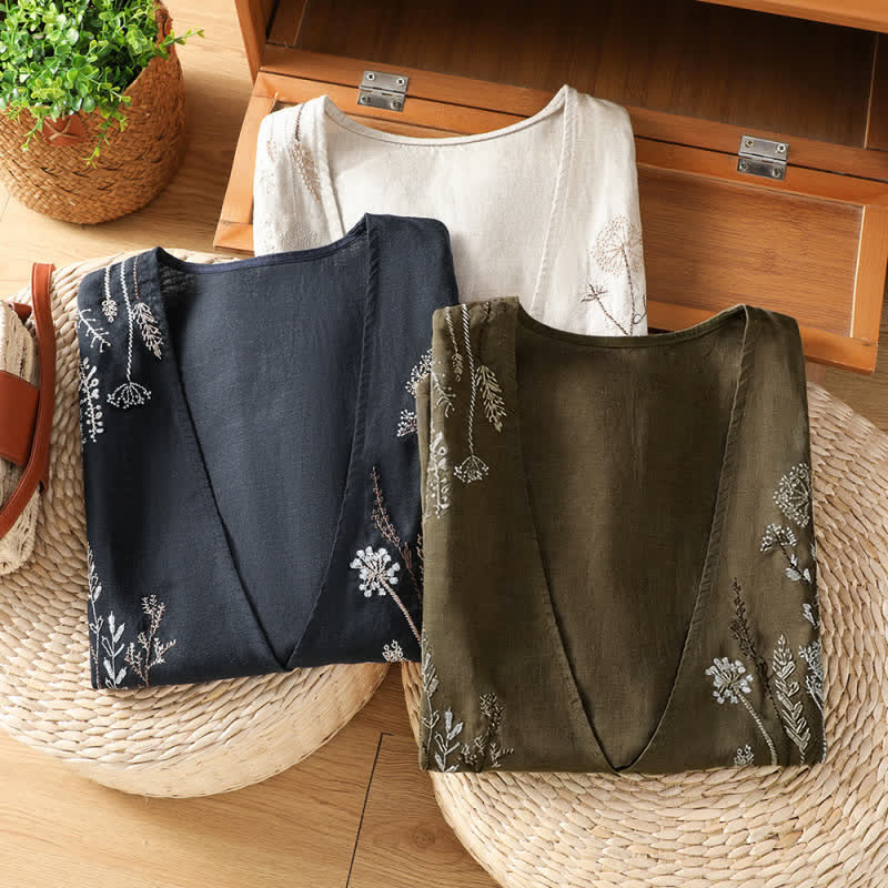 Buddha Stones Camicie estive da donna senza maniche con ricami floreali e tasche. - image 21