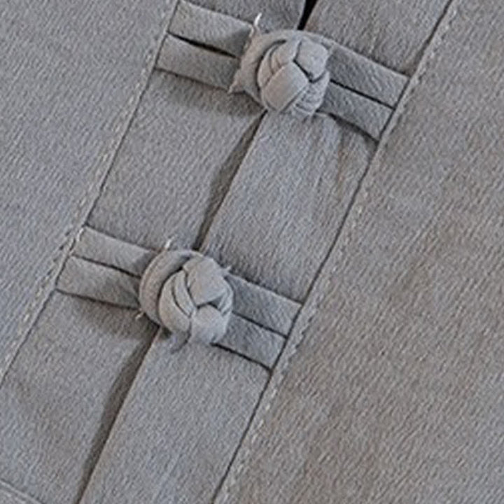 Buddha Stones Completo estivo 2 pezzi con colletto alla coreana, bottoni a rana, stampa effetto inchiostro, maniche corte, pantaloni bermuda, abbigliamento da meditazione da uomo con tasche. - image 3