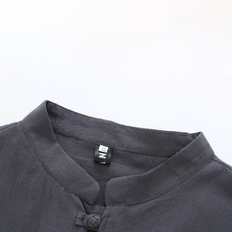 Buddha Stones Camicia da uomo a maniche corte, tinta unita, con colletto alla coreana, ricamo di cavallo, bottoni a rana e tasche, stile estivo Tang. - image 10