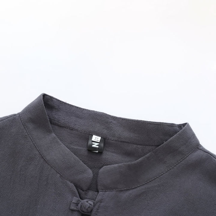 Buddha Stones Camicia da uomo a maniche corte, tinta unita, con colletto alla coreana, ricamo di cavallo, bottoni a rana e tasche, stile estivo Tang. - image 10