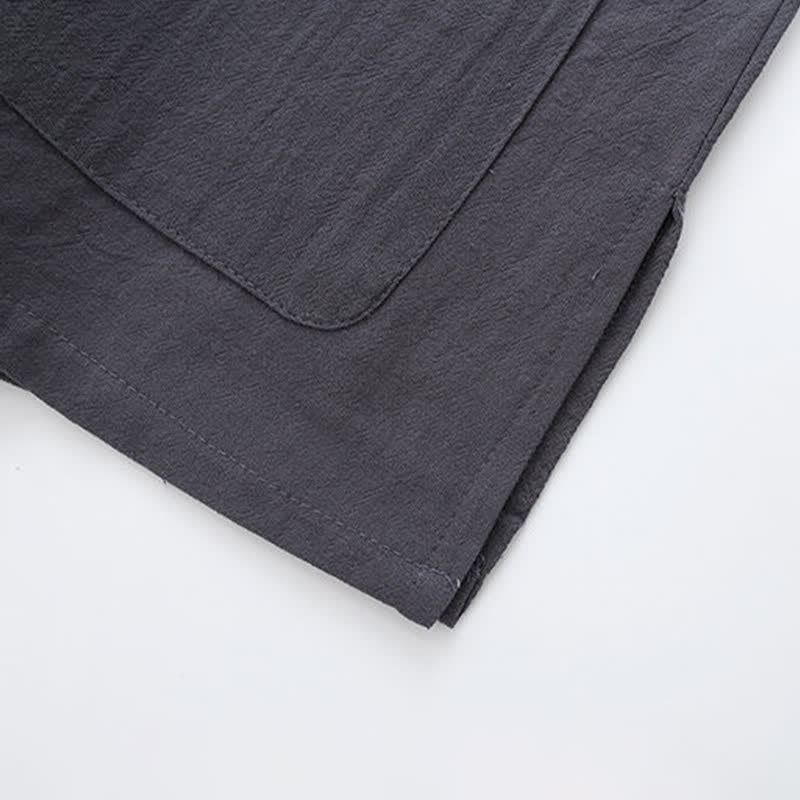 Buddha Stones Camicia da uomo a maniche corte, tinta unita, con colletto alla coreana, ricamo di cavallo, bottoni a rana e tasche, stile estivo Tang. - image 13