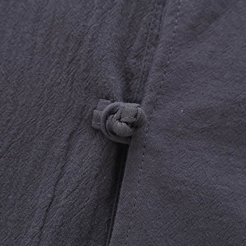 Buddha Stones Camicia da uomo a maniche corte, tinta unita, con colletto alla coreana, ricamo di cavallo, bottoni a rana e tasche, stile estivo Tang. - image 11