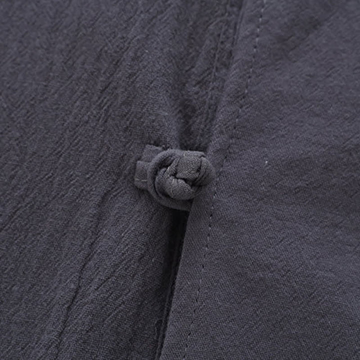 Buddha Stones Camicia da uomo a maniche corte, tinta unita, con colletto alla coreana, ricamo di cavallo, bottoni a rana e tasche, stile estivo Tang. - image 11