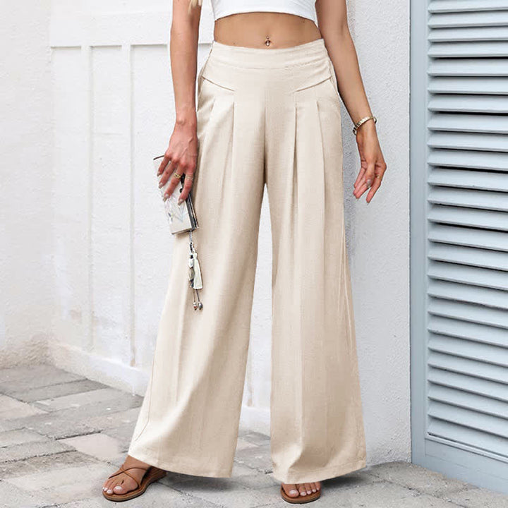 Buddha Stones Pantaloni da donna a gamba larga, a vita alta, in cotone e lino, tinta unita, con tasche. - Beige - US16, UK/AU20, EU48 (3XL) - image 13