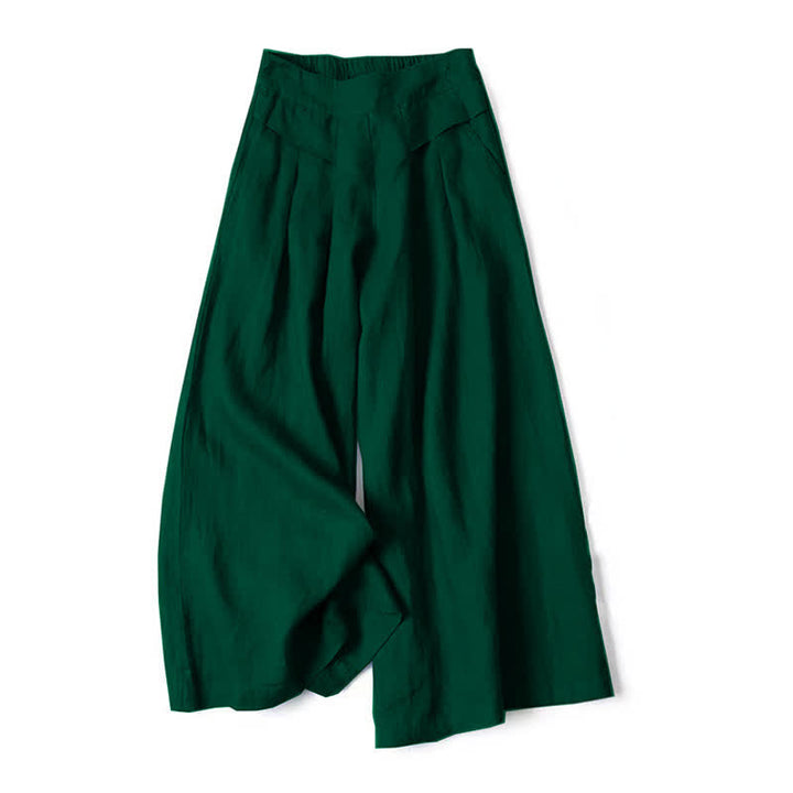 Buddha Stones Pantaloni da donna a gamba larga, a vita alta, in cotone e lino, tinta unita, con tasche. - image 16