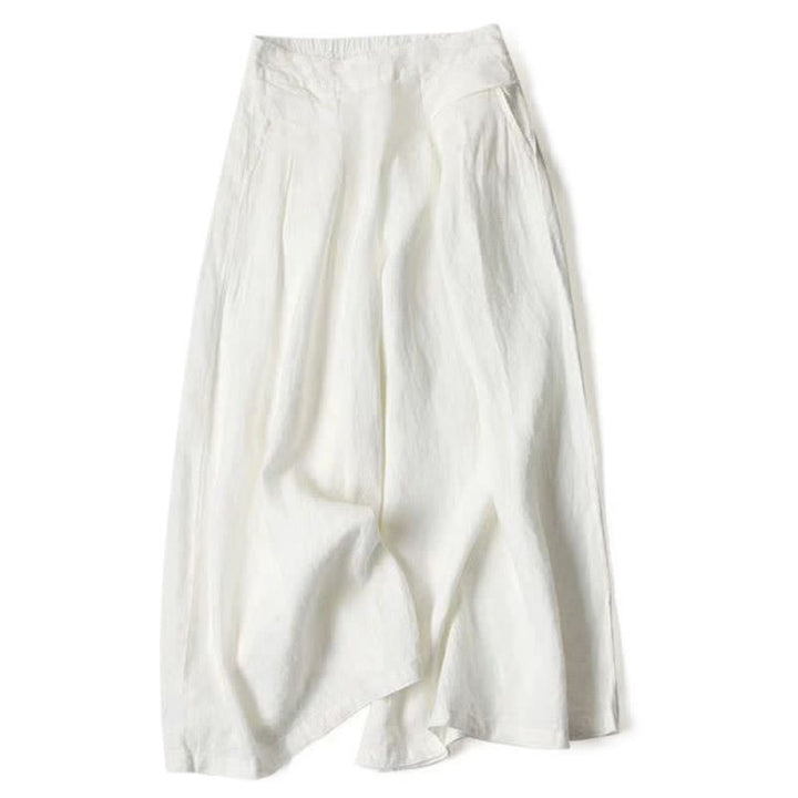 Buddha Stones Pantaloni da donna a gamba larga, a vita alta, in cotone e lino, tinta unita, con tasche. - image 22