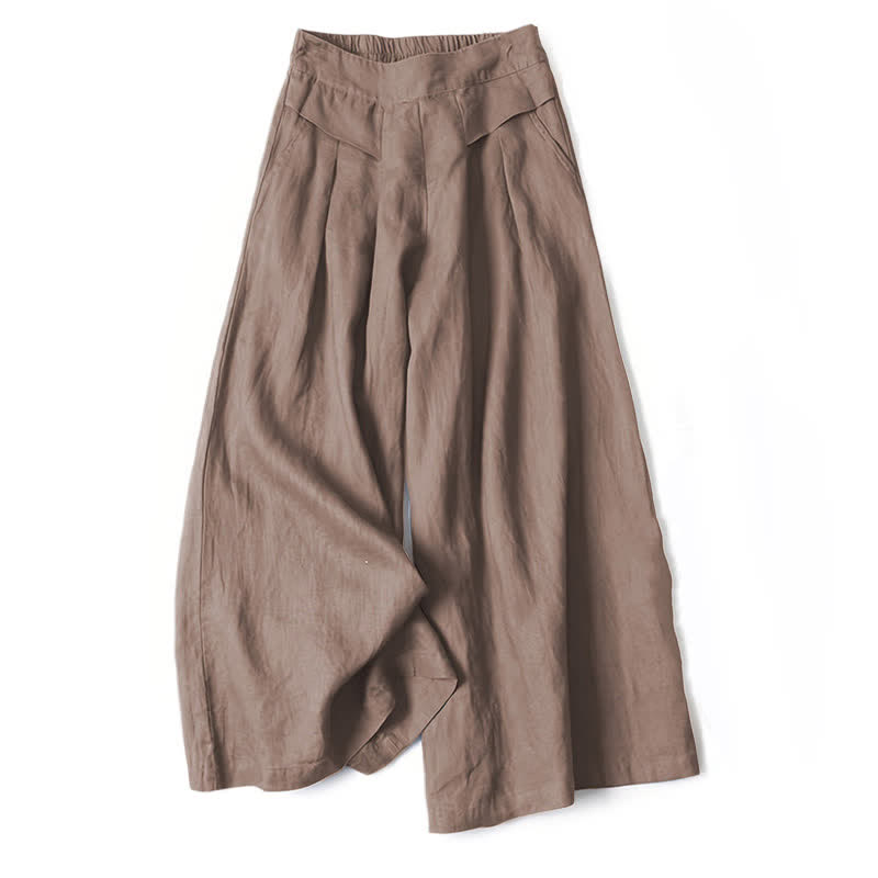 Buddha Stones Pantaloni da donna a gamba larga, a vita alta, in cotone e lino, tinta unita, con tasche. - image 10