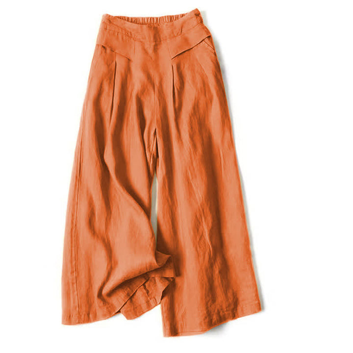 Buddha Stones Pantaloni da donna a gamba larga, a vita alta, in cotone e lino, tinta unita, con tasche. - image 18