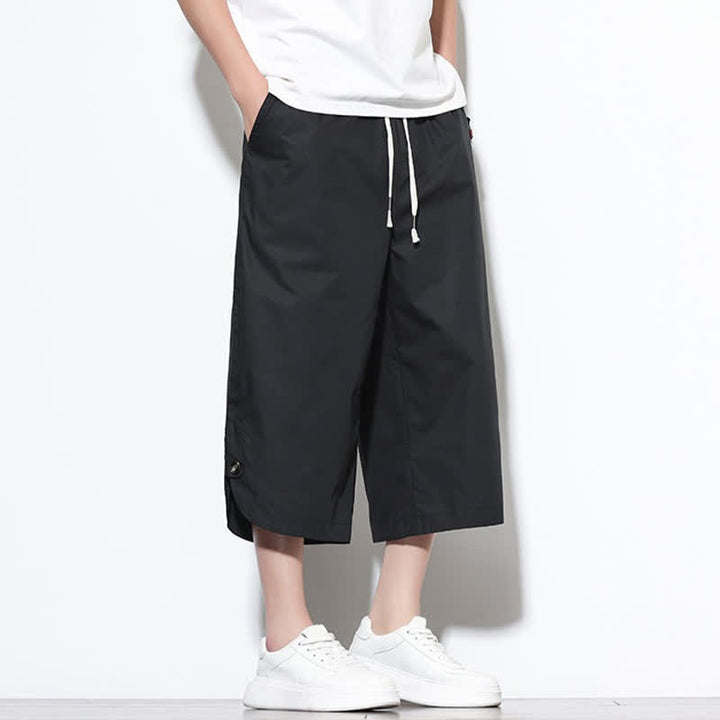 Buddha Stones Pantaloni harem da uomo estivi casual in cotone tinta unita con coulisse e spacchi laterali, con tasche. - image 13