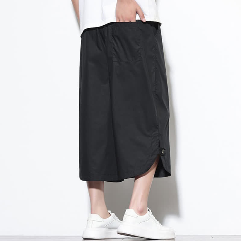 Buddha Stones Pantaloni harem da uomo estivi casual in cotone tinta unita con coulisse e spacchi laterali, con tasche. - image 11