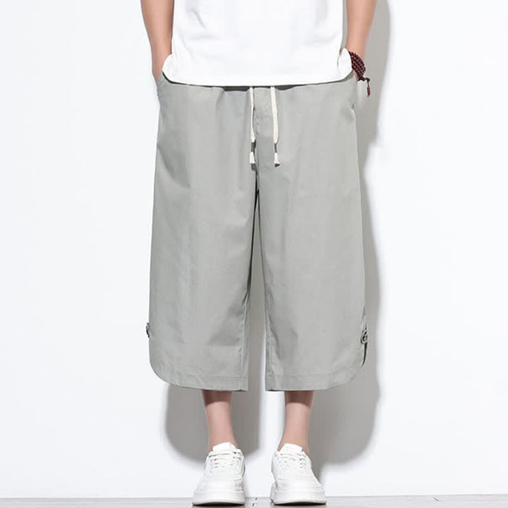 Buddha Stones Pantaloni harem da uomo estivi casual in cotone tinta unita con coulisse e spacchi laterali, con tasche. - image 19